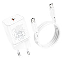 Borofone BN6 PD 20W Single Port Travel Charger with Type-C / USB-C to Type-C / USB-C Cable, EU Plug(White)