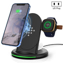 W-02C Magnetic Vertical 3 In 1 Wireless Charger,US Plug (Black)