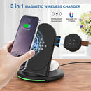 W-02C Magnetic Vertical 3 In 1 Wireless Charger,AU Plug (Black)