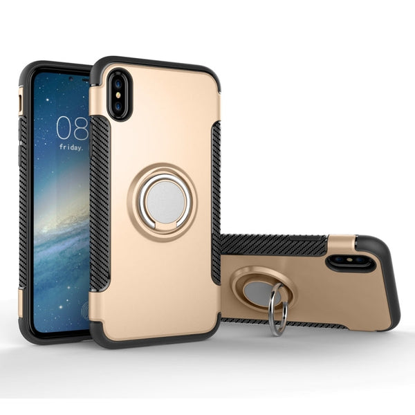 For iPhone X / XS Magnetic 360 Degree Rotation Ring Armor Protective Case(Gold)