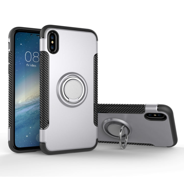 For iPhone X / XS Magnetic 360 Degree Rotation Ring Armor Protective Case(Silver)