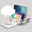 HQ-UD12 Universal 4 in 1 40W QC3.0 3 USB Ports + Wireless Charger Mobile Phone Charging Station with Mushroom Shape LED Light, Length: 1.2m, EU Plug(White)