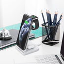 10W 3 in 1 QC 3.0 Vertical Multi-function Wireless Charger with Stand Function, Suitable for Mobile Phones / Apple Watch / AirPods (White)