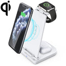 10W 3 in 1 QC 3.0 Vertical Multi-function Wireless Charger with Stand Function, Suitable for Mobile Phones / Apple Watch / AirPods (White)