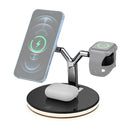3 in 1 15W Multi-function Magnetic Wireless Charger for Mobile Phones & Apple Watches & AirPods 1 / 2 / Pro, with Colorful LED Light(Black)