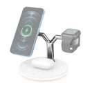 3 in 1 15W Multi-function Magnetic Wireless Charger for Mobile Phones & Apple Watches & AirPods 1 / 2 / Pro, with Colorful LED Light(White)