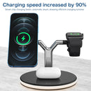 3 in 1 15W Multi-function Magnetic Wireless Charger for Mobile Phones & Apple Watches & AirPods 1 / 2 / Pro, with Colorful LED Light(White)