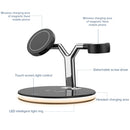 3 in 1 15W Multi-function Magnetic Wireless Charger for Mobile Phones & Apple Watches & AirPods 1 / 2 / Pro, with Colorful LED Light(White)