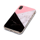 For iPhone X / XS Pink Black Color Matching Marble Pattern TPU Shockproof Protective Back Cover Case