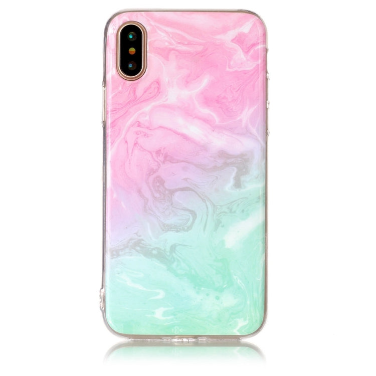 For iPhone X / XS Pink Green Marble Pattern TPU Shockproof Protective Back Cover Case