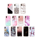 For iPhone X / XS Pink Black Color Matching Marble Pattern TPU Shockproof Protective Back Cover Case