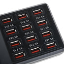 W-858 12A 12 Ports USB Fast Charging Dock Desktop Smart Charger AC100-240V, AU Plug (Black)