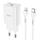 hoco N14 PD 20W Single Port Smart Travel Charger Power Adapter with Tyep-C / USB-C to 8 Pin Charging Cable, EU Plug(White)