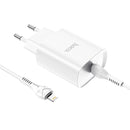 hoco N14 PD 20W Single Port Smart Travel Charger Power Adapter with Tyep-C / USB-C to 8 Pin Charging Cable, EU Plug(White)