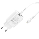 hoco N14 PD 20W Single Port Smart Travel Charger Power Adapter with Tyep-C / USB-C to 8 Pin Charging Cable, EU Plug(White)