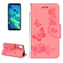 For iPhone X / XS Pressed Flowers Butterfly Pattern Horizontal Flip Leather Case with Holder & Card Slots & Wallet & Lanyard(Pink)