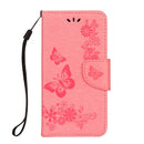 For iPhone X / XS Pressed Flowers Butterfly Pattern Horizontal Flip Leather Case with Holder & Card Slots & Wallet & Lanyard(Pink)