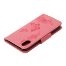 For iPhone X / XS Pressed Flowers Butterfly Pattern Horizontal Flip Leather Case with Holder & Card Slots & Wallet & Lanyard(Pink)