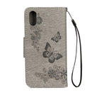 For iPhone X / XS Pressed Flowers Butterfly Pattern Horizontal Flip Leather Case with Holder & Card Slots & Wallet & Lanyard(Grey)