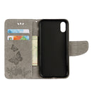 For iPhone X / XS Pressed Flowers Butterfly Pattern Horizontal Flip Leather Case with Holder & Card Slots & Wallet & Lanyard(Grey)