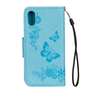 For iPhone X / XS Pressed Flowers Butterfly Pattern Horizontal Flip Leather Case with Holder & Card Slots & Wallet & Lanyard(Blue)
