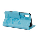 For iPhone X / XS Pressed Flowers Butterfly Pattern Horizontal Flip Leather Case with Holder & Card Slots & Wallet & Lanyard(Blue)