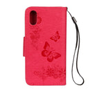 For iPhone X / XS Pressed Flowers Butterfly Pattern Horizontal Flip Leather Case with Holder & Card Slots & Wallet & Lanyard(Red)