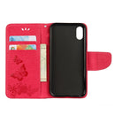 For iPhone X / XS Pressed Flowers Butterfly Pattern Horizontal Flip Leather Case with Holder & Card Slots & Wallet & Lanyard(Red)