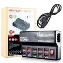 W-838 60W 10 Ports USB Fast Charging Dock Desktop Smart Charger AC100-240V, US Plug (Black)