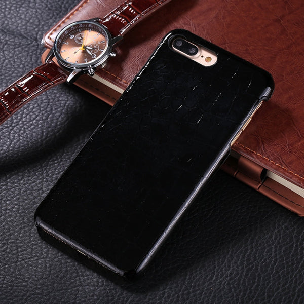 For iPhone 8 Plus & 7 Plus Crocodile Texture Paste Protective Back Cover Case (Black)