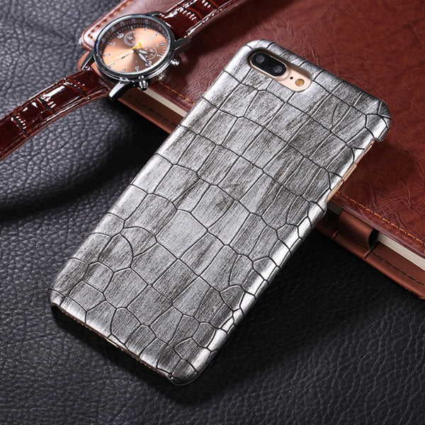 For iPhone 8 Plus & 7 Plus Crocodile Texture Paste Protective Back Cover Case (Silver)