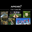APEXEL APL-DG5 5 in 1 Universal 15X Macro Lens+0.63X Wide-angle Lens+198 Degrees Fisheye Lens+2X Telephoto Lens+CPL Lens, For iPhone, Samsung, Huawei, Xiaomi, HTC and Other Smartphones, Ultra-thin Digital Camera
