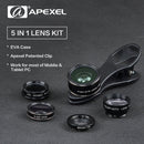 APEXEL APL-DG5 5 in 1 Universal 15X Macro Lens+0.63X Wide-angle Lens+198 Degrees Fisheye Lens+2X Telephoto Lens+CPL Lens, For iPhone, Samsung, Huawei, Xiaomi, HTC and Other Smartphones, Ultra-thin Digital Camera