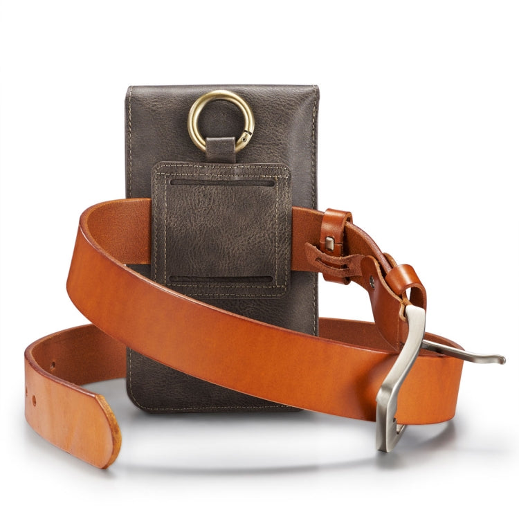 DG.MING Universal Cowskin Leather Protective Case Bag Waist Bag with Card Slots & Hook, For iPhone, Samsung, Sony, Huawei, Meizu, Lenovo, ASUS, Oneplus, Xiaomi, Cubot, Ulefone, Letv, DOOGEE, Vkworld, and other Smartphones Below 6.5 inch(Grey)