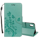 Embossed Butterfly Pattern Horizontal Flip Leather Case with Card Slot & Holder & Wallet & Lanyard For iPhone XR (Green)
