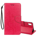 Embossed Butterfly Pattern Horizontal Flip Leather Case with Card Slot & Holder & Wallet & Lanyard For iPhone XR (Magenta)