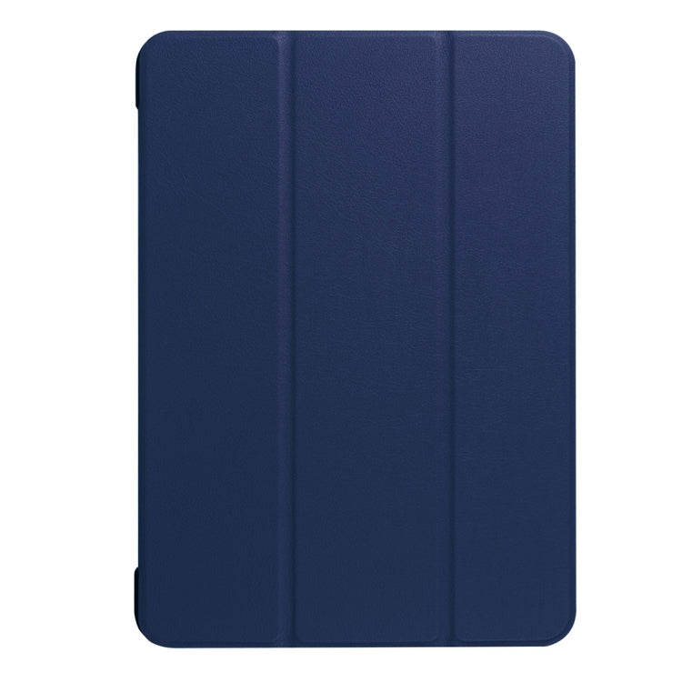 For iPad Pro 10.5 inch PU Litchi Texture 3-folding Smart Case Clear Back Cover with Holder(navy)