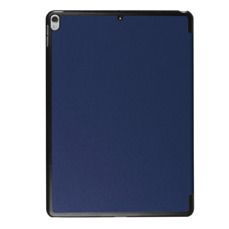 For iPad Pro 10.5 inch PU Litchi Texture 3-folding Smart Case Clear Back Cover with Holder(navy)