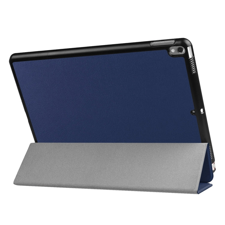 For iPad Pro 10.5 inch PU Litchi Texture 3-folding Smart Case Clear Back Cover with Holder(navy)