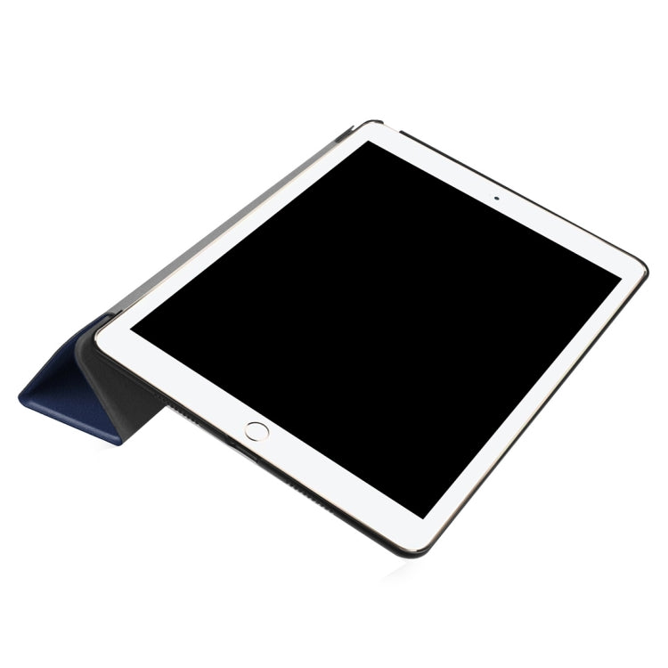 For iPad Pro 10.5 inch PU Litchi Texture 3-folding Smart Case Clear Back Cover with Holder(navy)