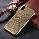 For iPhone X / XS Snake Skin Texture Paste Protective Back Cover Case(Gold)
