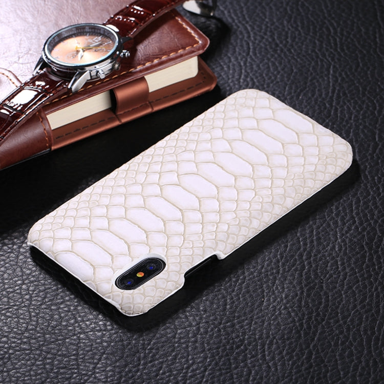 For iPhone X / XS Snake Skin Texture Paste Protective Back Cover Case(White)