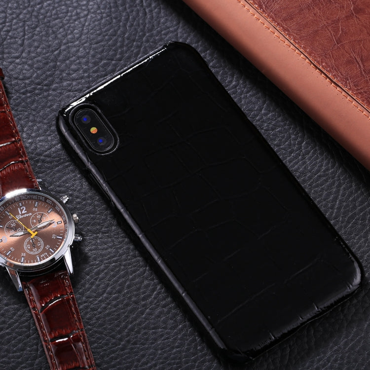 For iPhone X / XS Crocodile Texture Paste Protective Back Cover Case (Black)