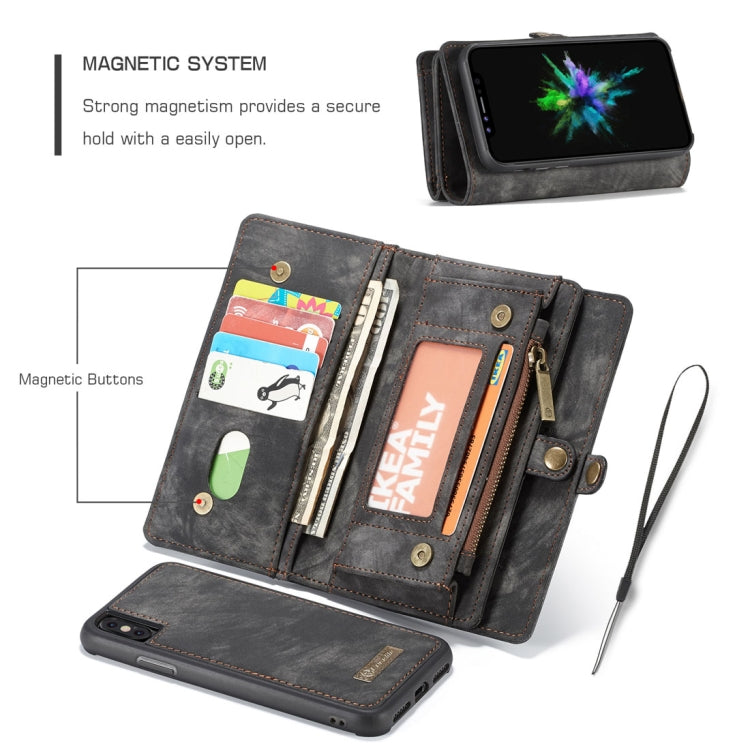 CaseMe-008 for iPhone X / XS TPU + PC Magnetic Absorption Detachable Back Cover Horizontal Flip Leather Case with Holder & Card Slots & Zipper Wallet & Photo Frame(Black)