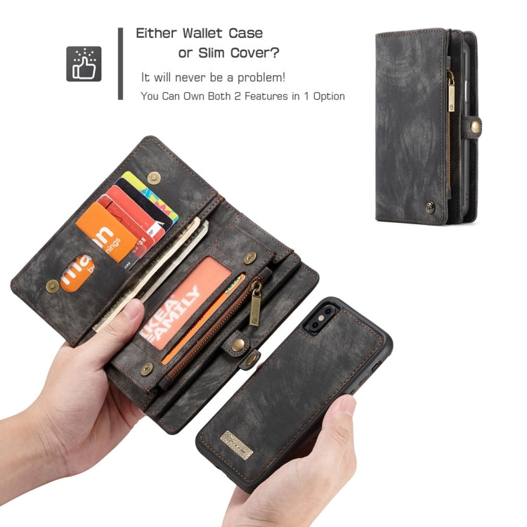 CaseMe-008 for iPhone X / XS TPU + PC Magnetic Absorption Detachable Back Cover Horizontal Flip Leather Case with Holder & Card Slots & Zipper Wallet & Photo Frame(Black)