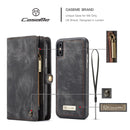 CaseMe-008 for iPhone X / XS TPU + PC Magnetic Absorption Detachable Back Cover Horizontal Flip Leather Case with Holder & Card Slots & Zipper Wallet & Photo Frame(Black)