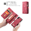 CaseMe-008 for iPhone X / XS TPU + PC Magnetic Absorption Detachable Back Cover Horizontal Flip Leather Case with Holder & Card Slots & Zipper Wallet & Photo Frame(Red)
