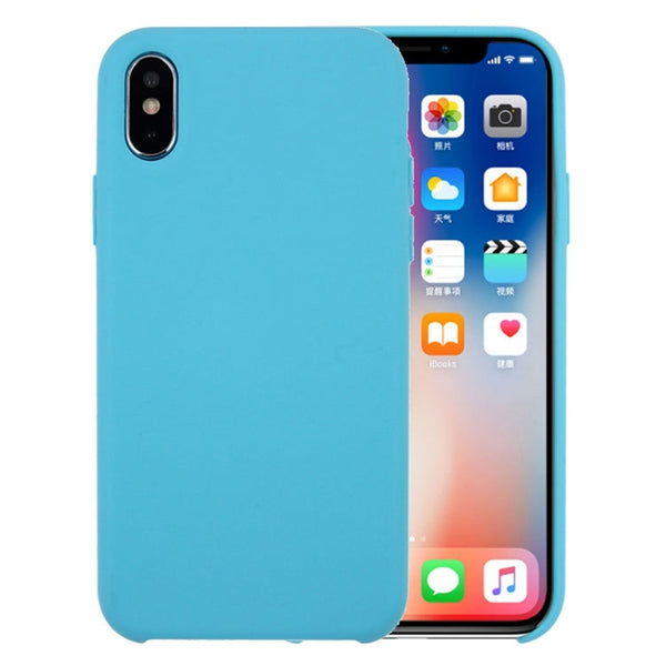 Pure Color Liquid Silicone + PC Dropproof Protective Back Cover Case for iPhone X / XS(Blue)