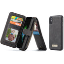 CaseMe-007 for iPhone X / XS TPU + PC Magnetic Absorption Detachable Back Cover Horizontal Flip Leather Case with Card Slots & Zipper Wallet & Photo Frame (Black)