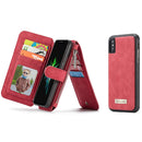 CaseMe-007 for iPhone X / XS TPU + PC Magnetic Absorption Detachable Back Cover Horizontal Flip Leather Case with Card Slots & Zipper Wallet & Photo Frame (Red)